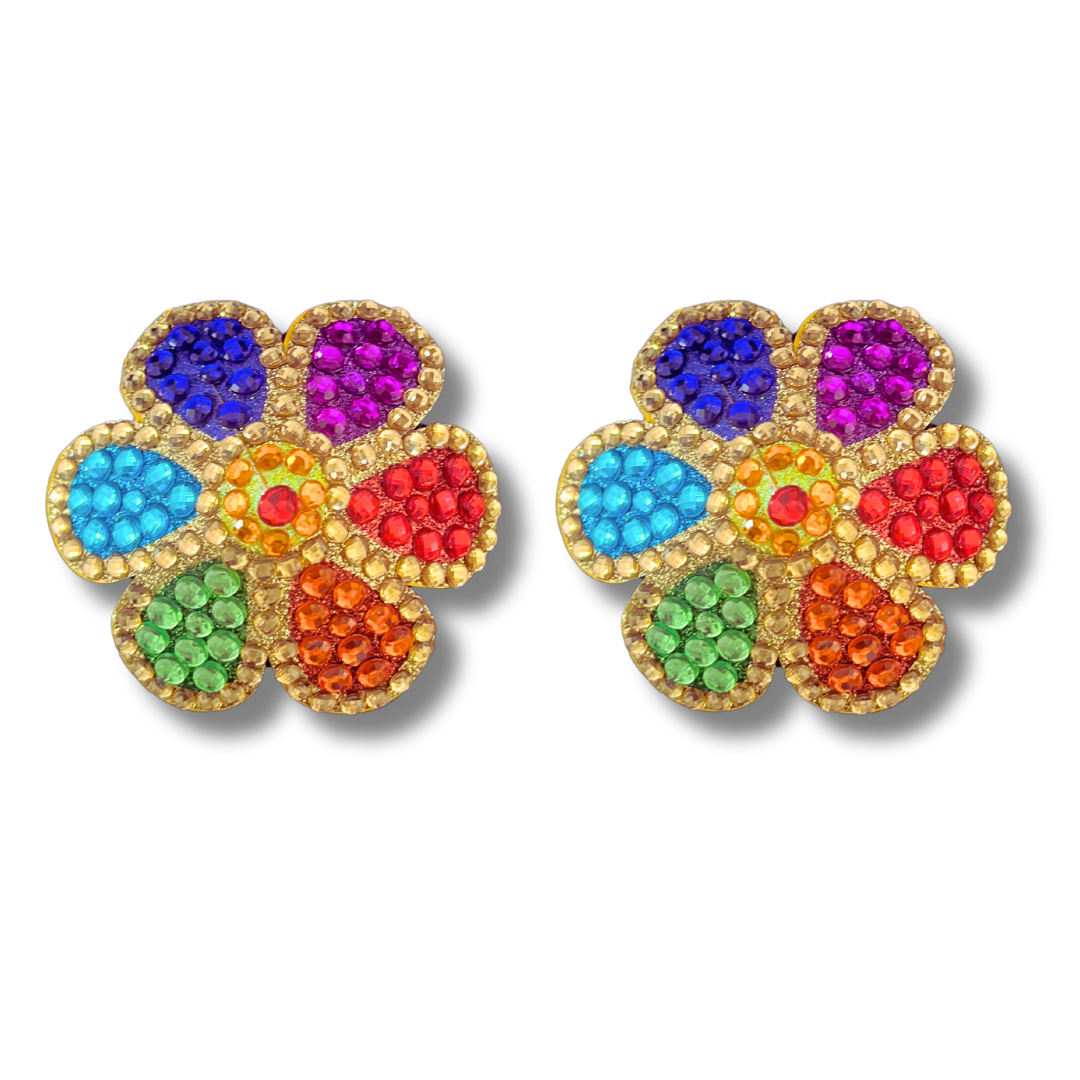 FLOWER POWER Rainbow and Gold Gem Flower Nipple Pasties, Pasty (2pcs) for Burlesque Pride Festivals Lingerie and More