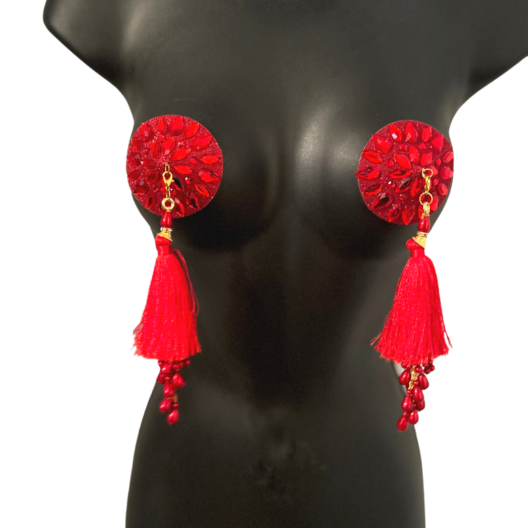GIGI ROYALE Glitter & Crystal Intricate Nipple Pasties, Covers - 5 Colours available -  (2pcs) with Removable Tassels for Burlesque Raves Lingerie Carnival