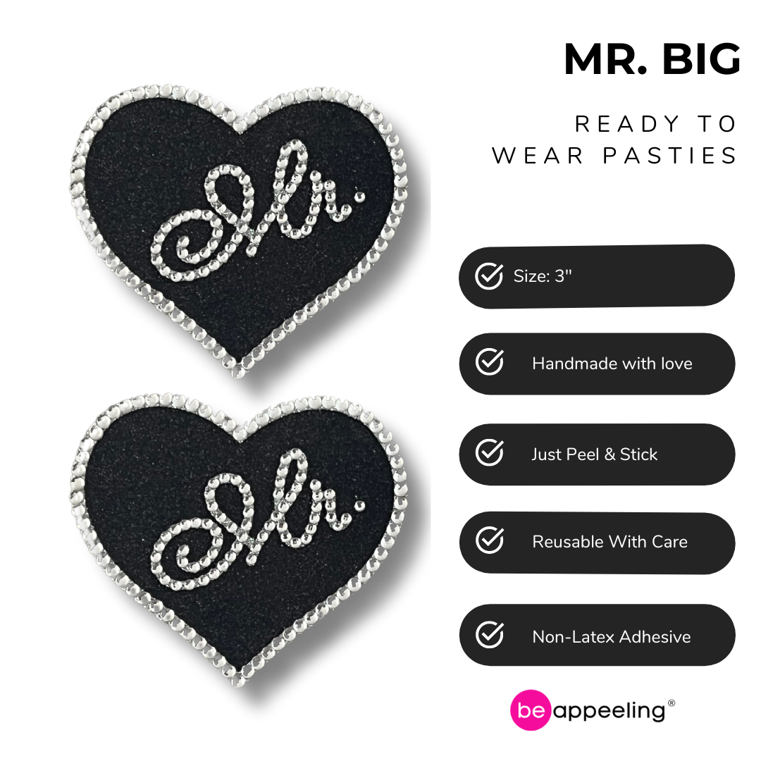 MR BIG Black and Silver Glitter & Gem Nipple Pasties Covers (2pcs)