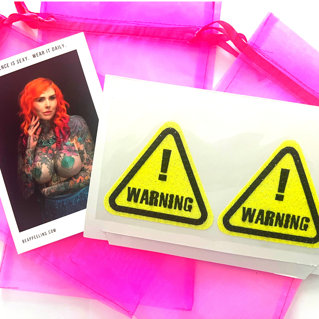 WARNING SIGNS Construction Theme Nipple Pasties, Covers (2pcs) for Lingerie, Body Art, Halloween, Burlesque, Festivals