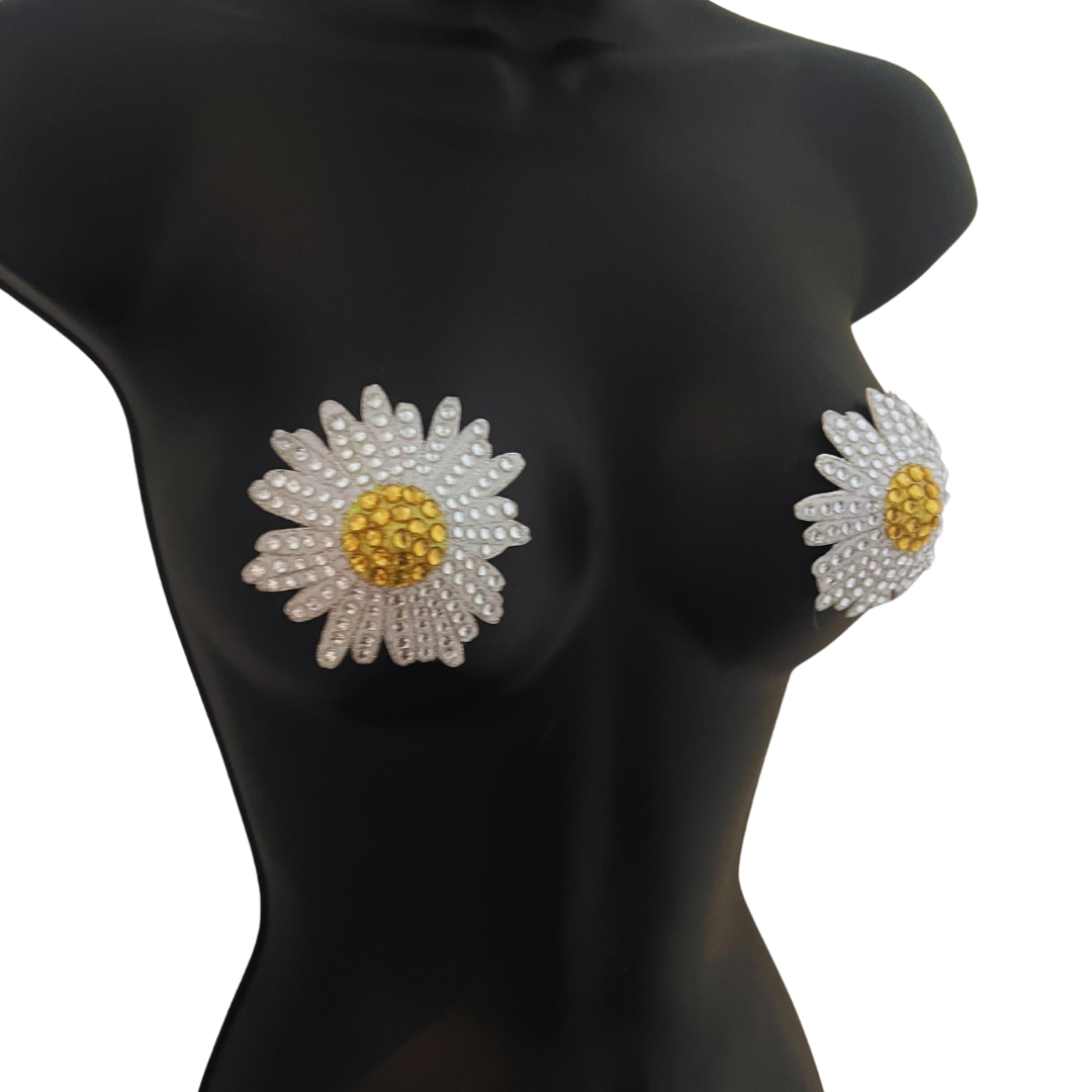 DAISY DESIRE Daisy Design Reusable Glitter and Gem Flower Nipple Pasties, Pasty (2pcs)