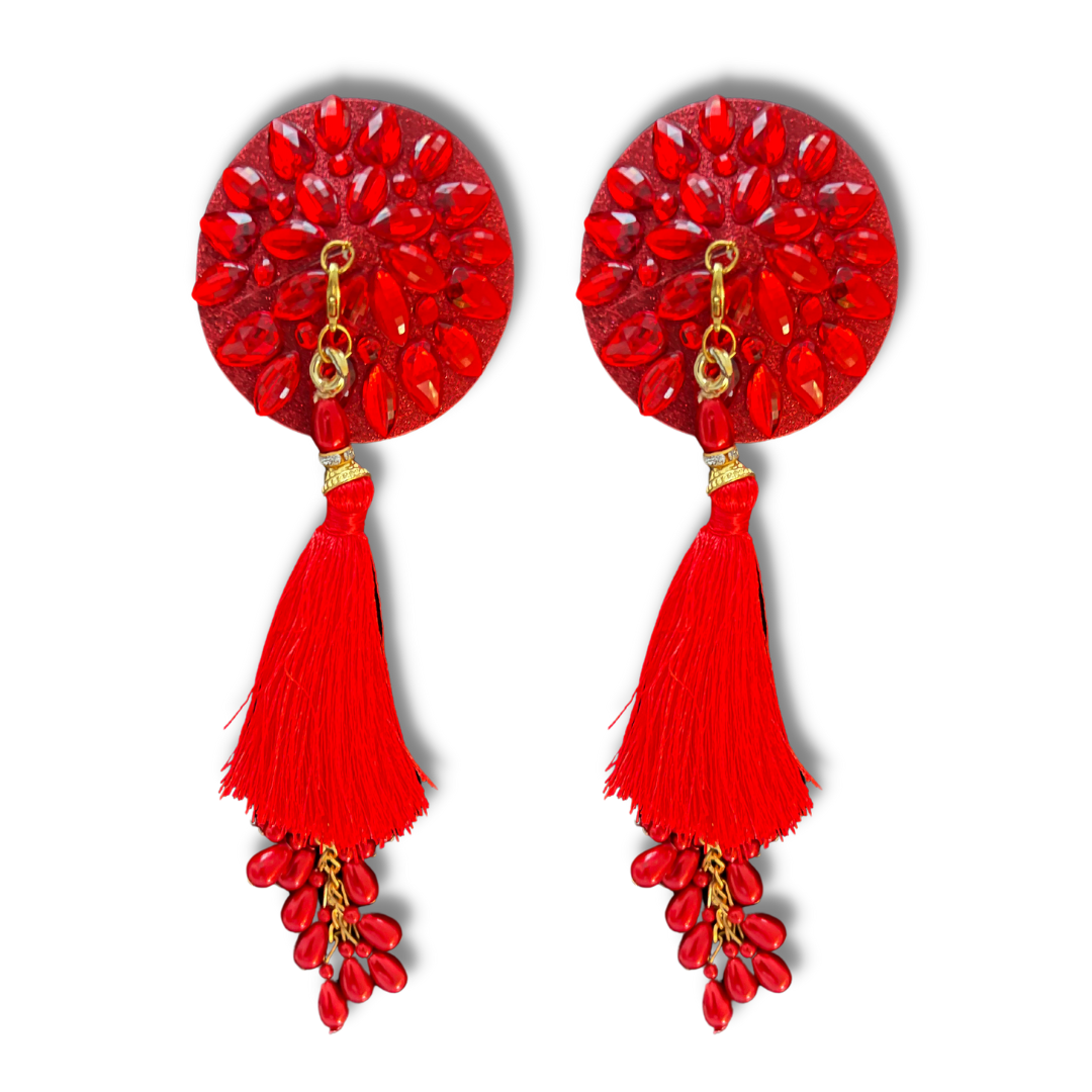 LUNA ROSA Red & Gold Intricate Nipple Pasties Covers with Stunning Tas –  Appeeling