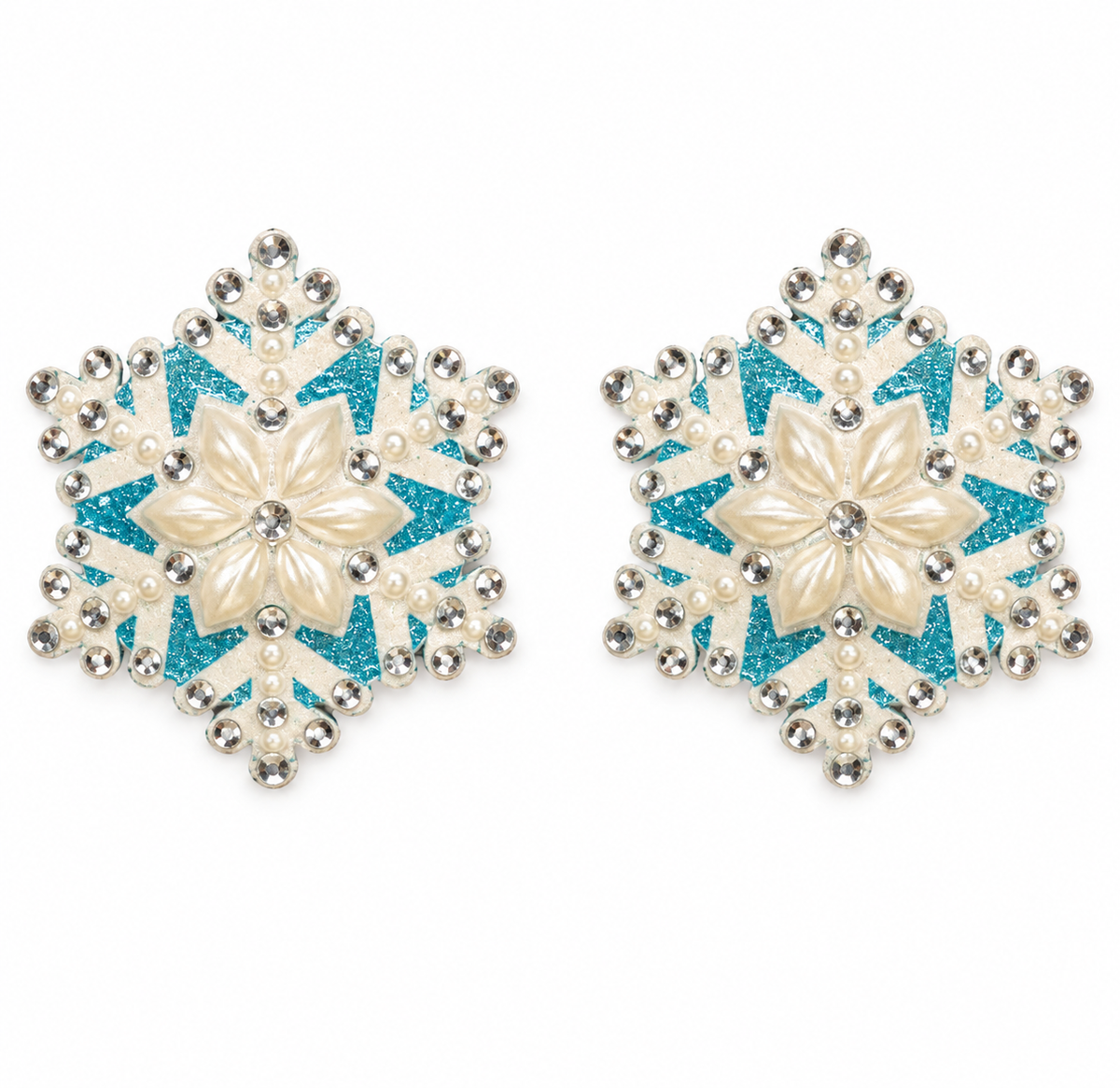 SNOW BUNNY Blue & White Snowflake Pearl and Gem Nipple Pasties, Pasty (2pcs) (2pcs) Burlesque Lingerie Raves and Festivals Appeeling