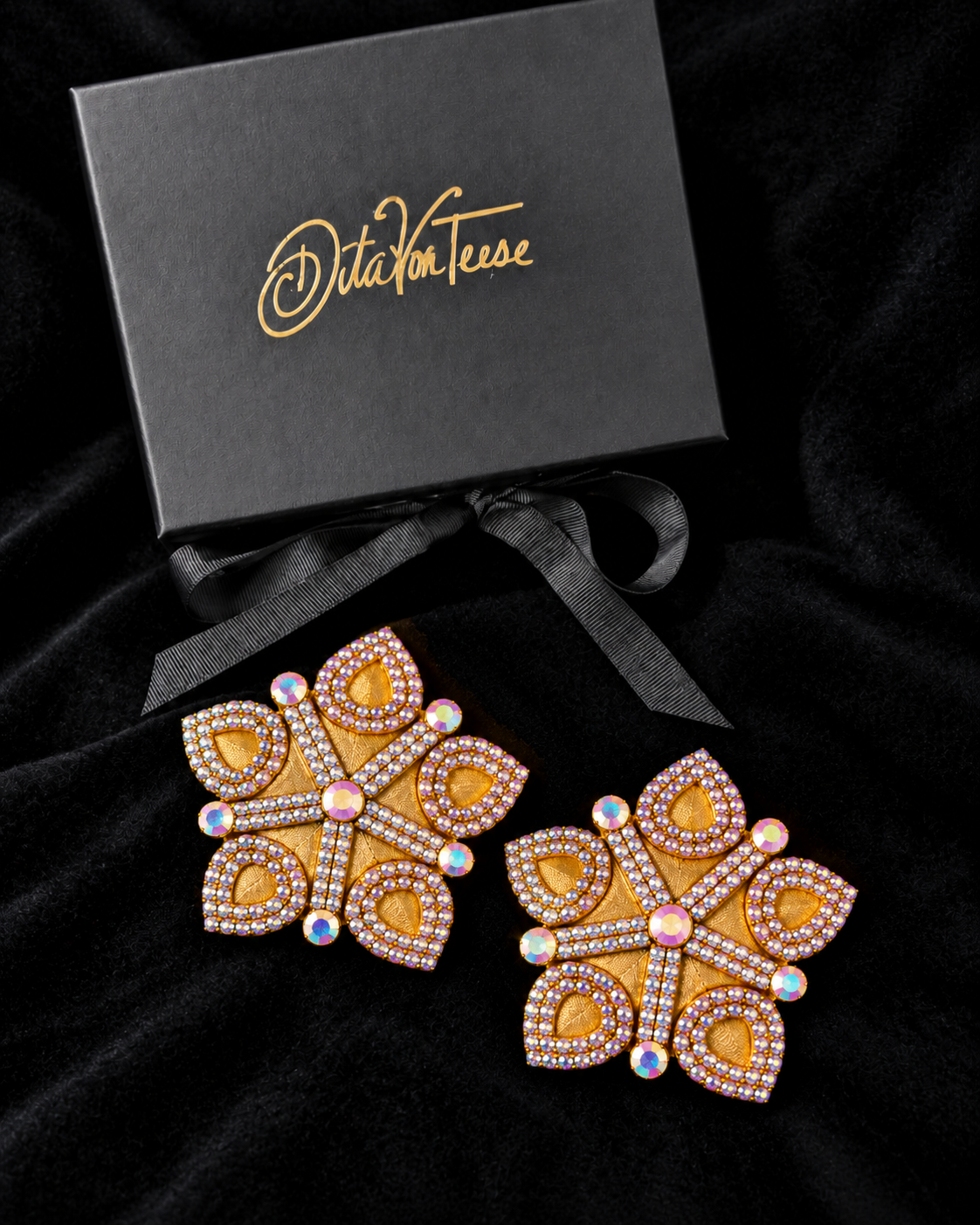 DITA VON TEESE MARQUISE DE TEESE Gold or Black Silk Star Pasties with Rhinestones (2pcs) Appeeling