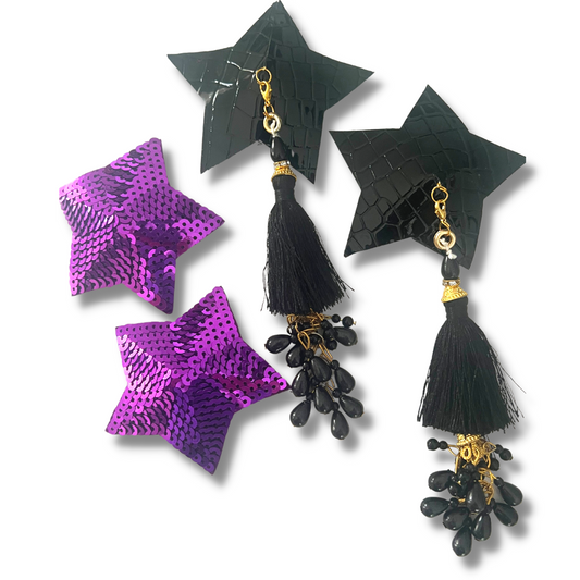 STARLIGHT BUNDLE 2 Pairs of Star Nipple Pasties, Cover (4pcs) for Burlesque, Lingerie Raves and Festivals