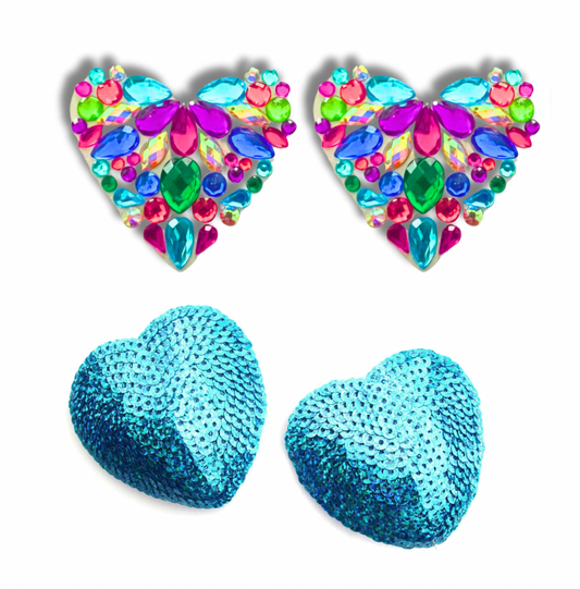 LOVE BOMB Pink & Red Glitter Heart Nipple Pasties, Pasty (2pcs) with T