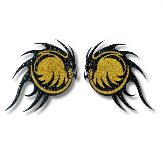 SAPHIRA Black and Gold Dragon Nipple Pasties, Covers (2pcs) iGlitter and Gems