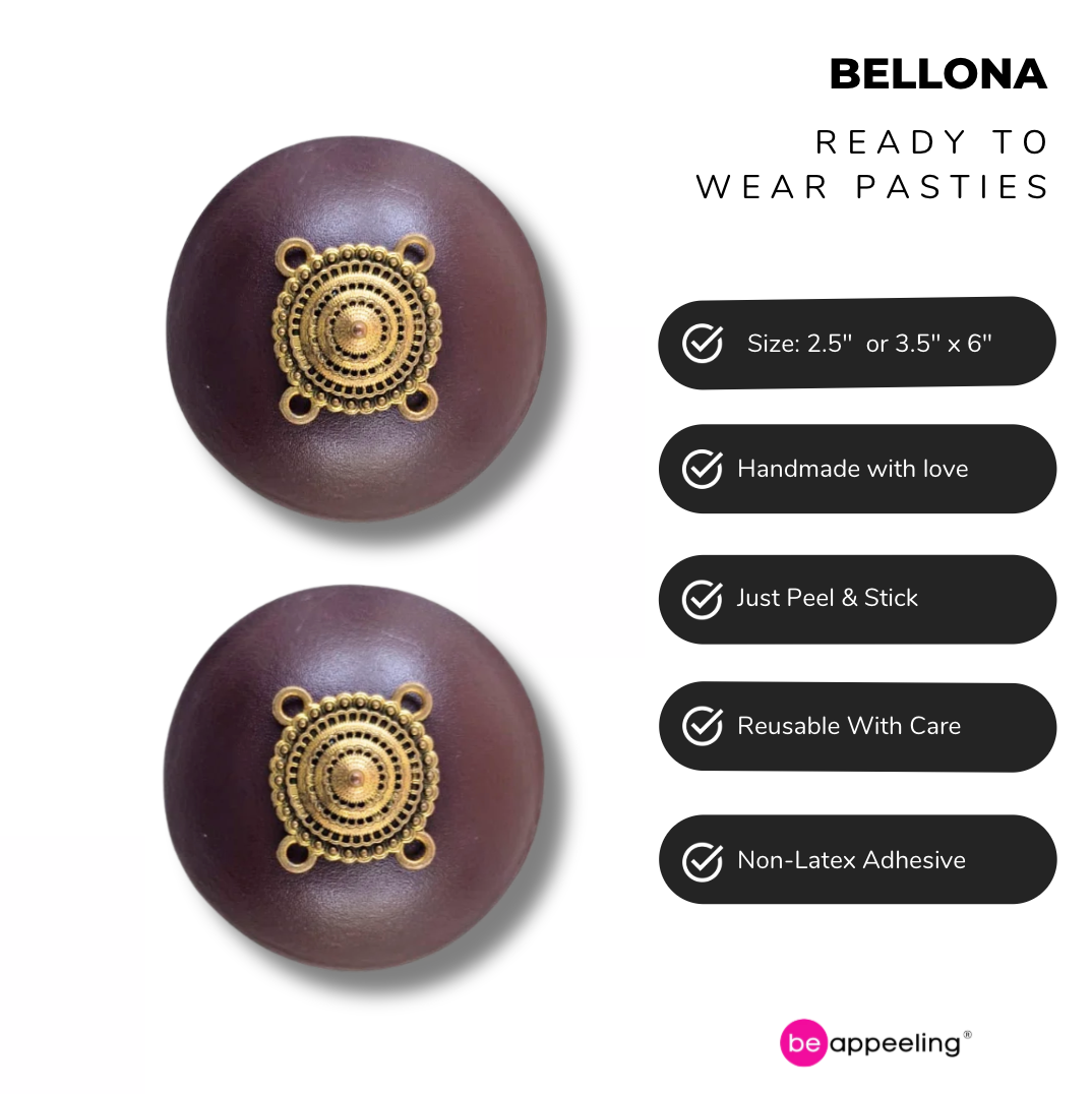 BELLONA Black or Oxblood Leather Pasties with Brass Appliqué (2pcs) Appeeling
