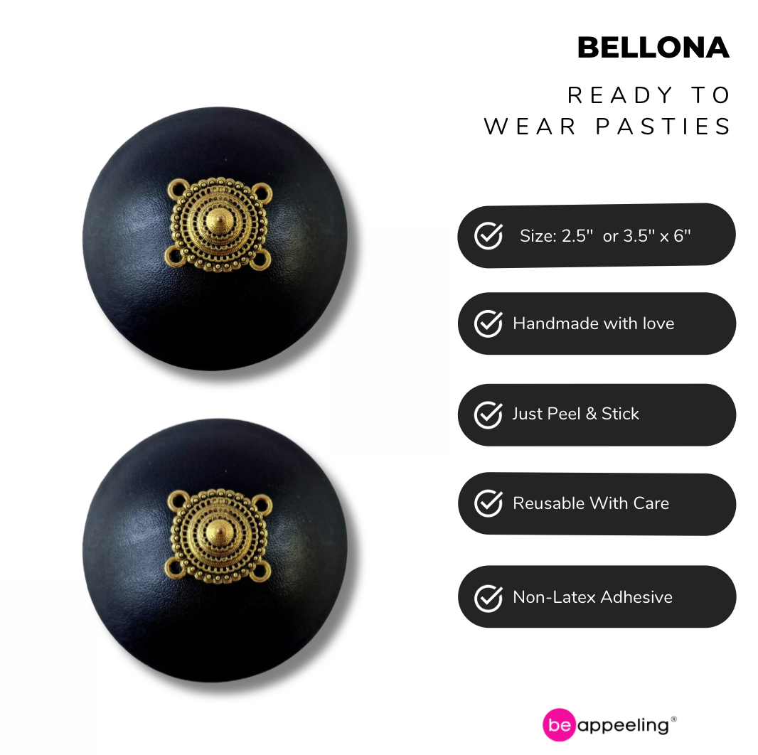 BELLONA Black or Oxblood Leather Pasties with Brass Appliqué (2pcs) Appeeling