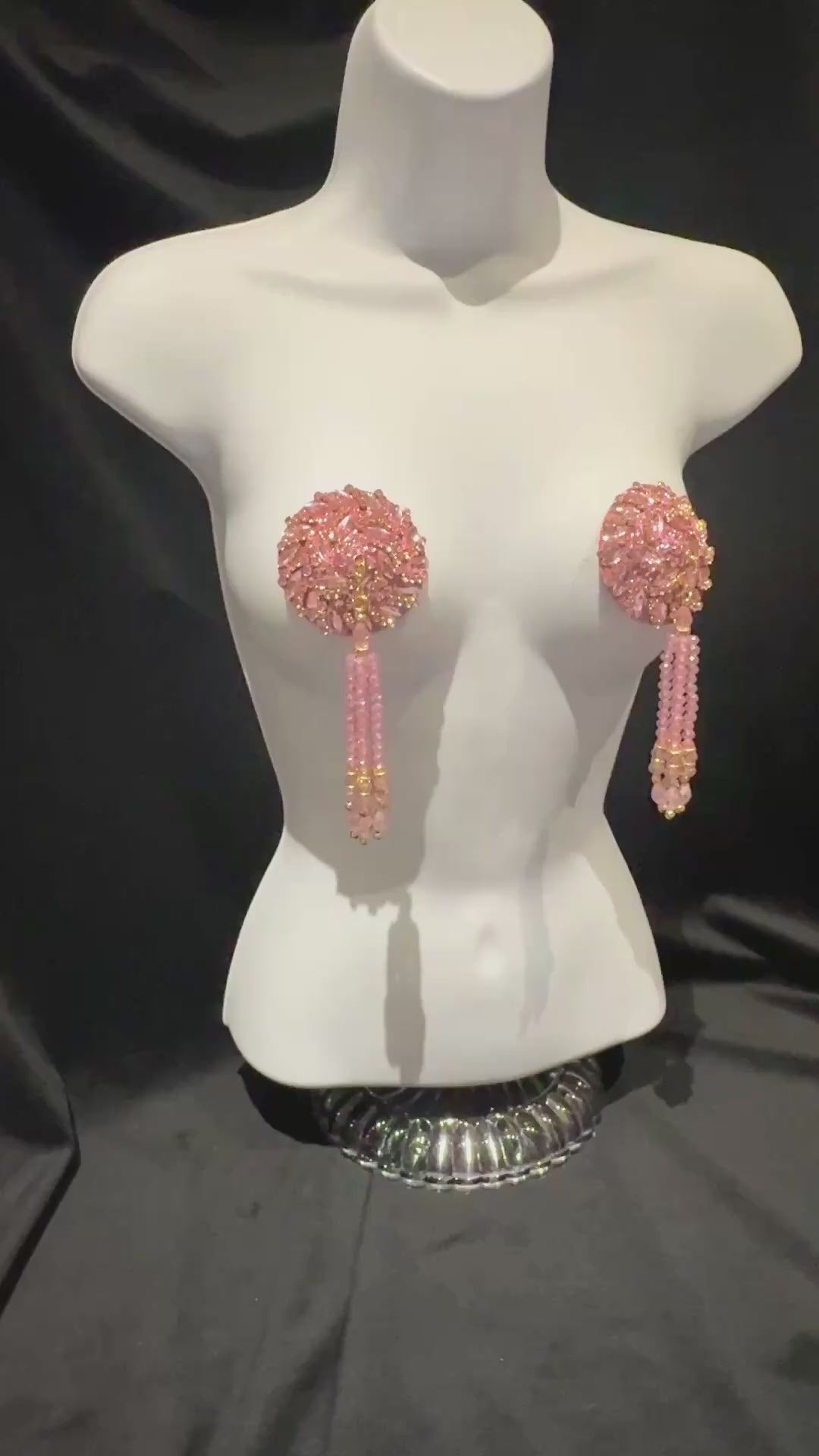 DITA VON TEESE STARLIGHT Pink Rhinestone & Crystal Pasties with Removable Hand-Beaded Tassels (2pcs) Appeeling