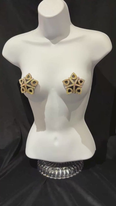 DITA VON TEESE MARQUISE DE TEESE Gold or Black Silk Star Pasties with Rhinestones (2pcs) Appeeling