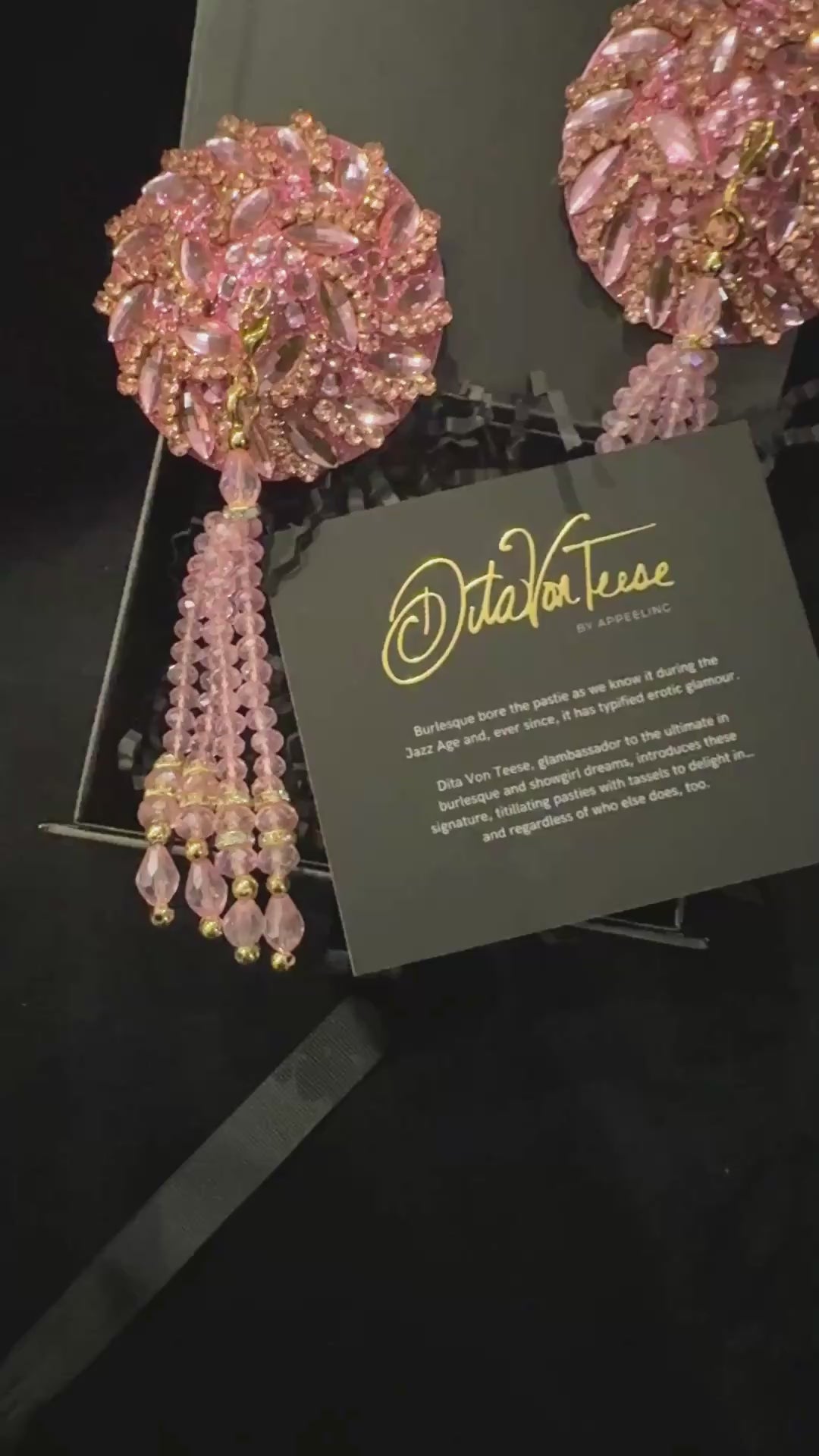 DITA VON TEESE STARLIGHT Pink Rhinestone & Crystal Pasties with Removable Hand-Beaded Tassels (2pcs) Appeeling