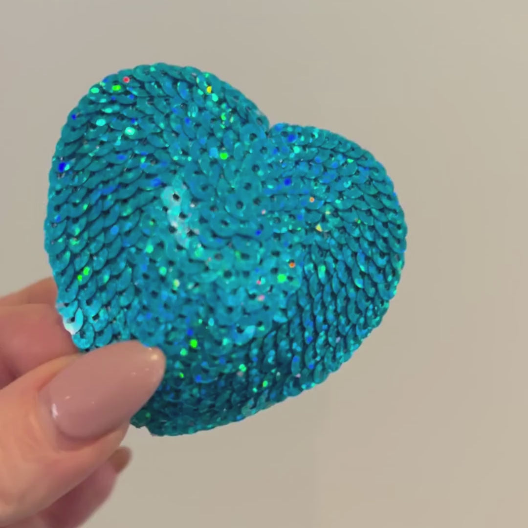 BLUE ICE 2 Pairs of Reusable Sequin Heart Nipple Pasties, Covers Tasse –  Appeeling