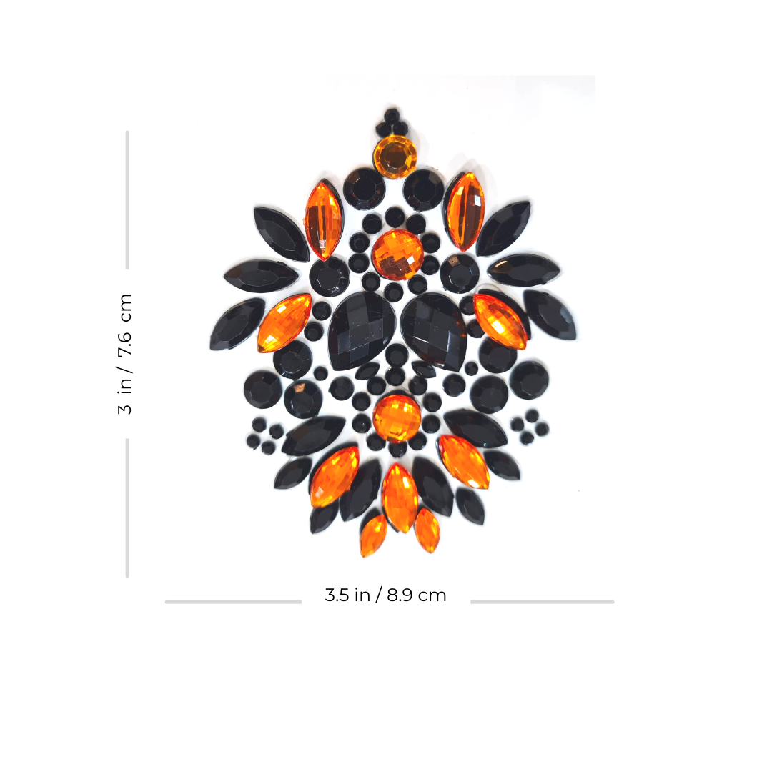 SABRINA Black & Orange Gem Intricate Nipple Pasties, Covers (2pcs) for Burlesque Lingerie Raves and Festivals