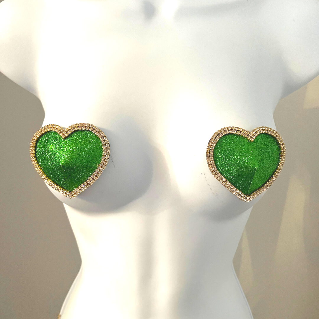 MON CHERIE Rouge, Rose, Vert ou Bleu Paillettes Coeur et Strass Nipple Pasty, Covers (2pcs) pour Raves et Festivals de Lingerie Burlesque