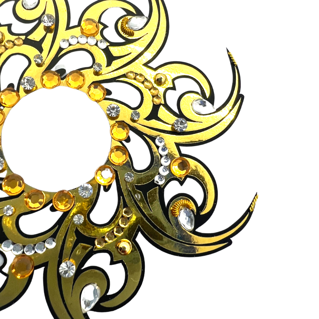 GOLD MINE - Pasties de pezón con purpurina dorada (2 piezas) Cubiertas para festivales, carnaval, lencería burlesca Raves