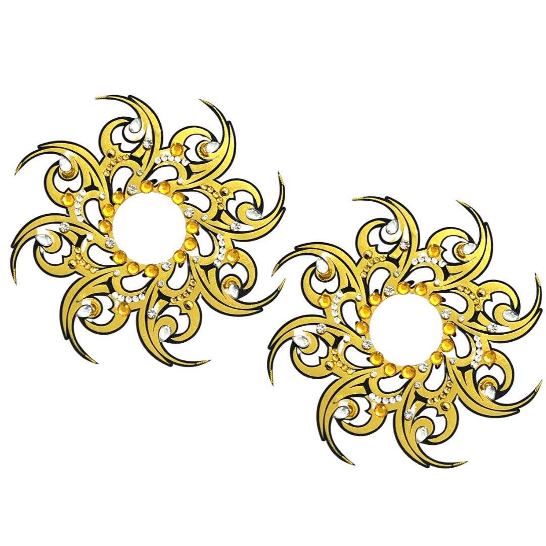 GOLD MINE - Glitter Gold Swirl Nipple Pasties (2 pcs) Covers for Festivals, Carnival, Raves Burlesque Lingerie