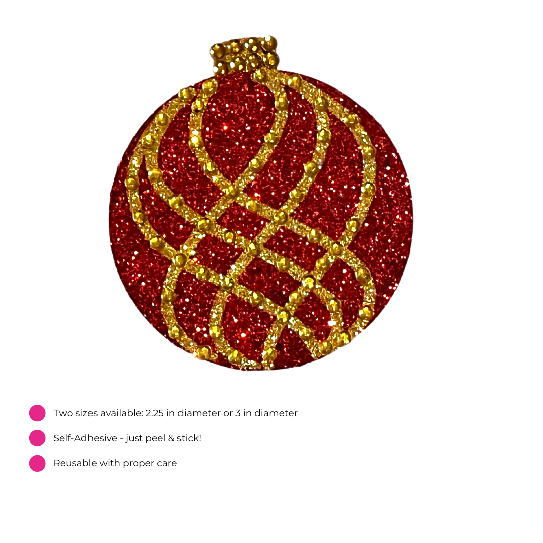 JINGLE BALLS Pasta para pezones con purpurina y gemas navideñas, cubierta para pezones (2 piezas) para festivales de lencería, carnaval, burlesque, rave -