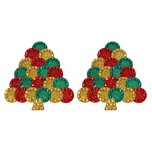 ROCKAFELLA Christmas Tree Glitter & Gem Nipple Pasty, Nipple Cover (2pcs) for Lingerie Festivals Carnival Burlesque Rave