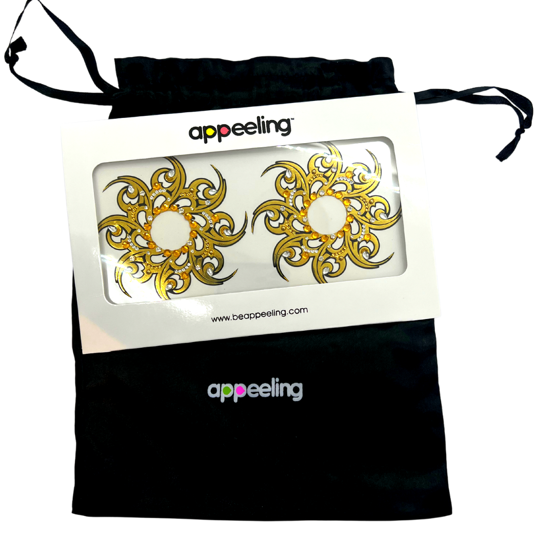 GOLD MINE - Glitter Gold Swirl Nipple Pasties (2 pcs) Covers for Festivals, Carnival, Raves Burlesque Lingerie