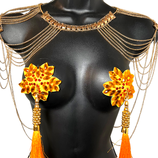 GOLDEN COLLAR Collar de cadena de oro / Joyería corporal para festivales de lencería Rave Burlesque