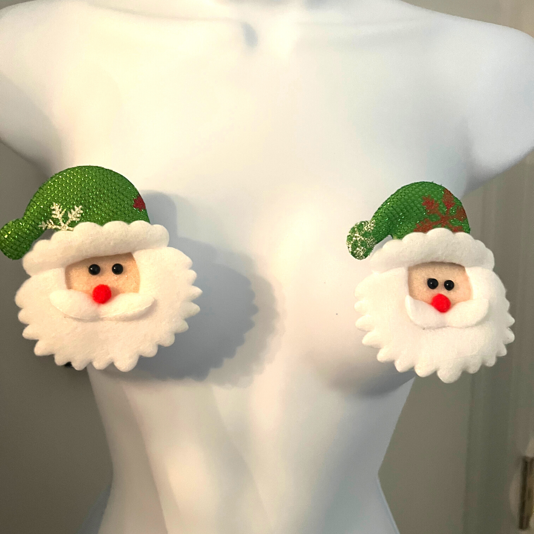 ELFIE Santa Nipple Pasties 2pcs, Couvertures pour festivals, Carnaval Raves Burlesque Lingerie et Noël