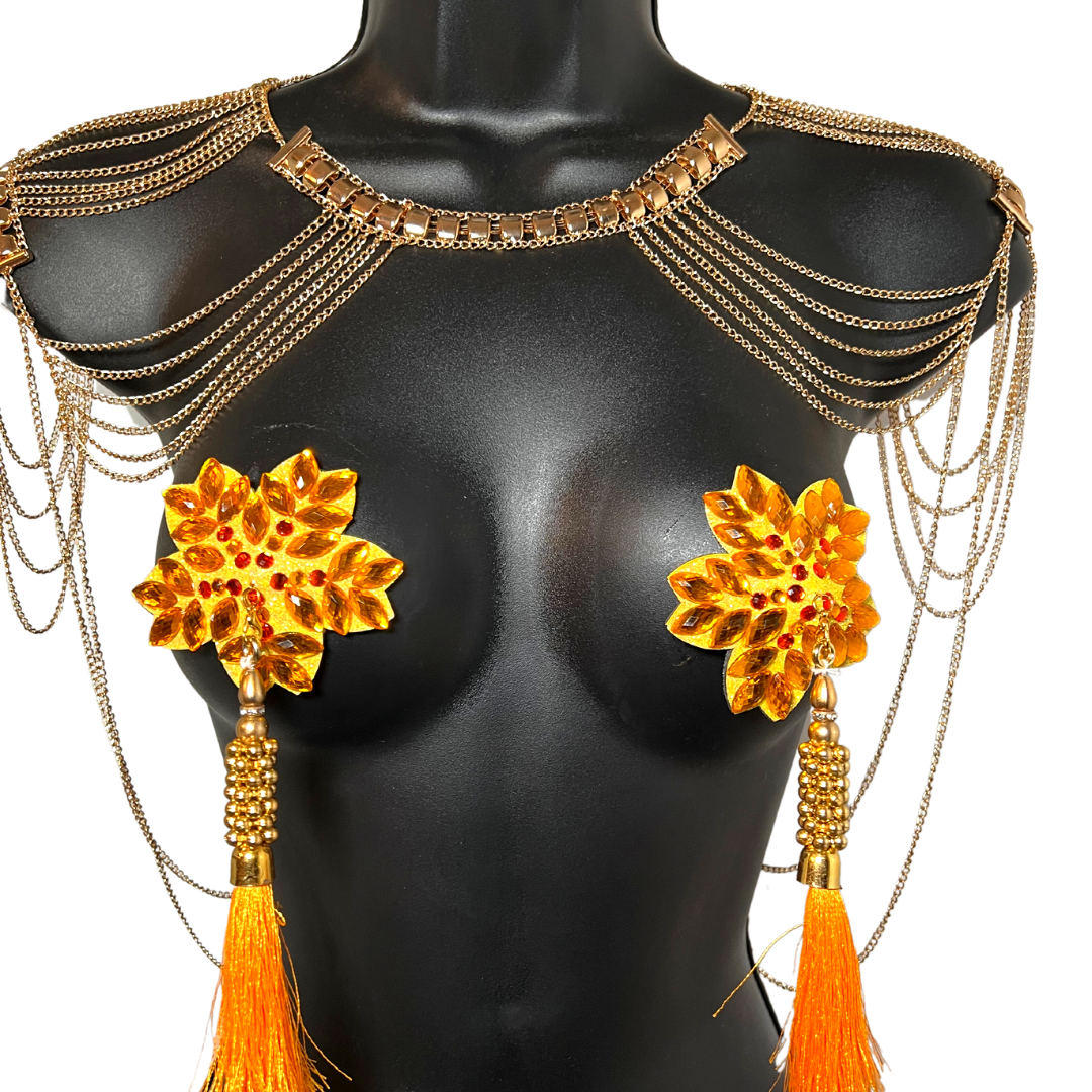 COLLIER D’OR Collier de chaîne d’or / Bijoux de corps pour les festivals burlesques de lingerie Rave