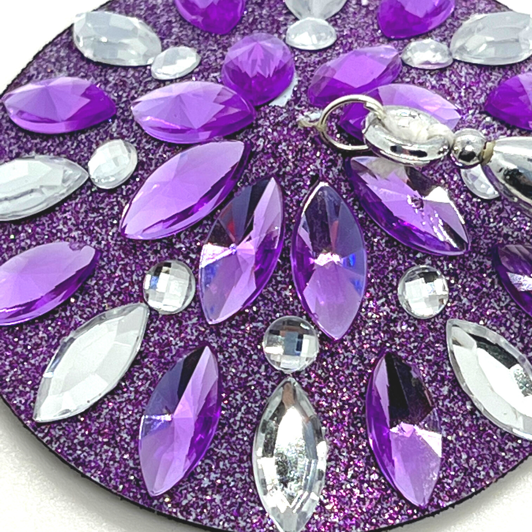 APHRODITE Purple Glitter &amp; Gem Nipple Pasties, Couvertures avec glands perlés pour lingerie Burlesque Rave ou Carnaval