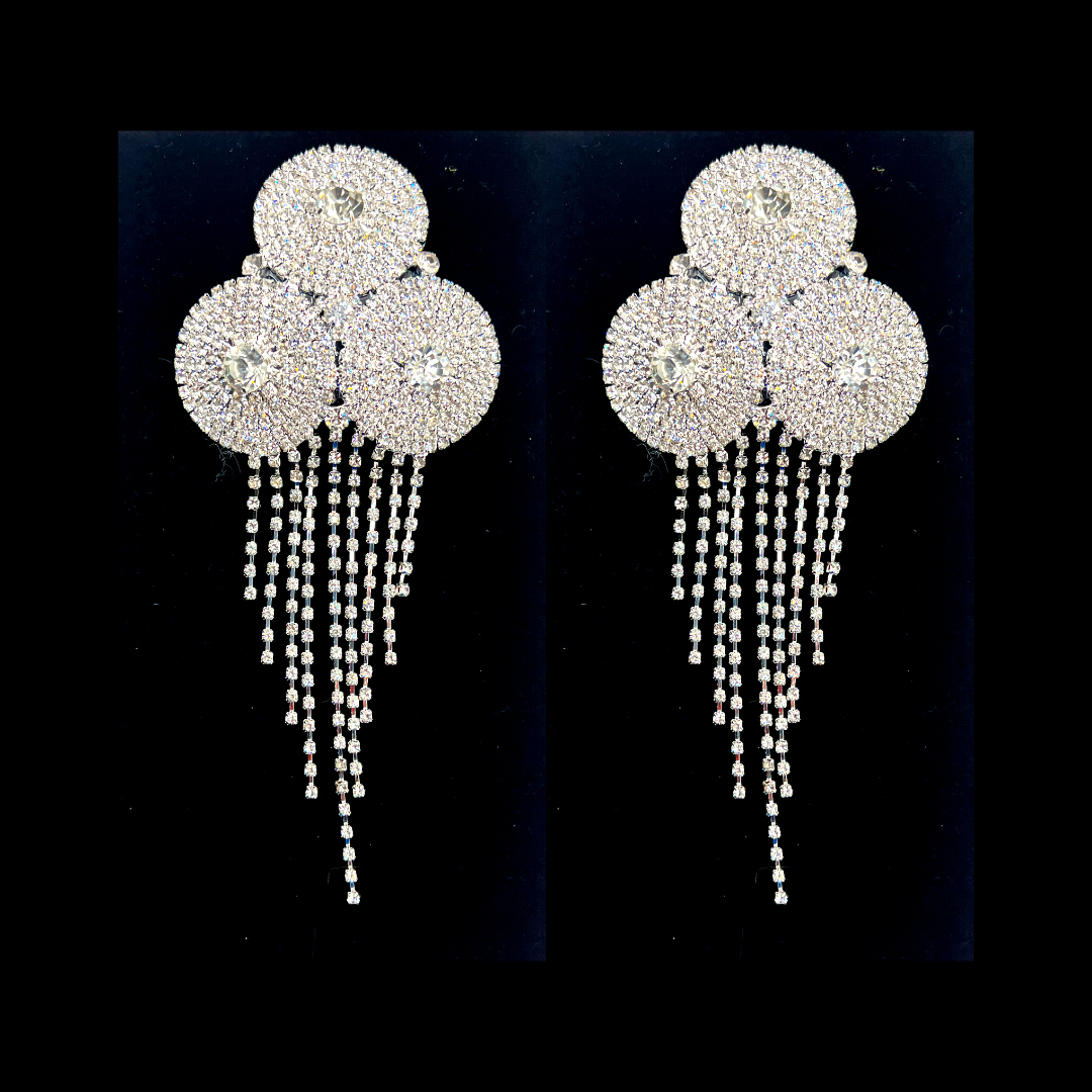 CHAMPAGNE DREAMS Rhinestone Nipple Pasties with Rhinestone Tassels 2pcs, Covers for Festivals, Carnival Raves Burlesque Lingerie