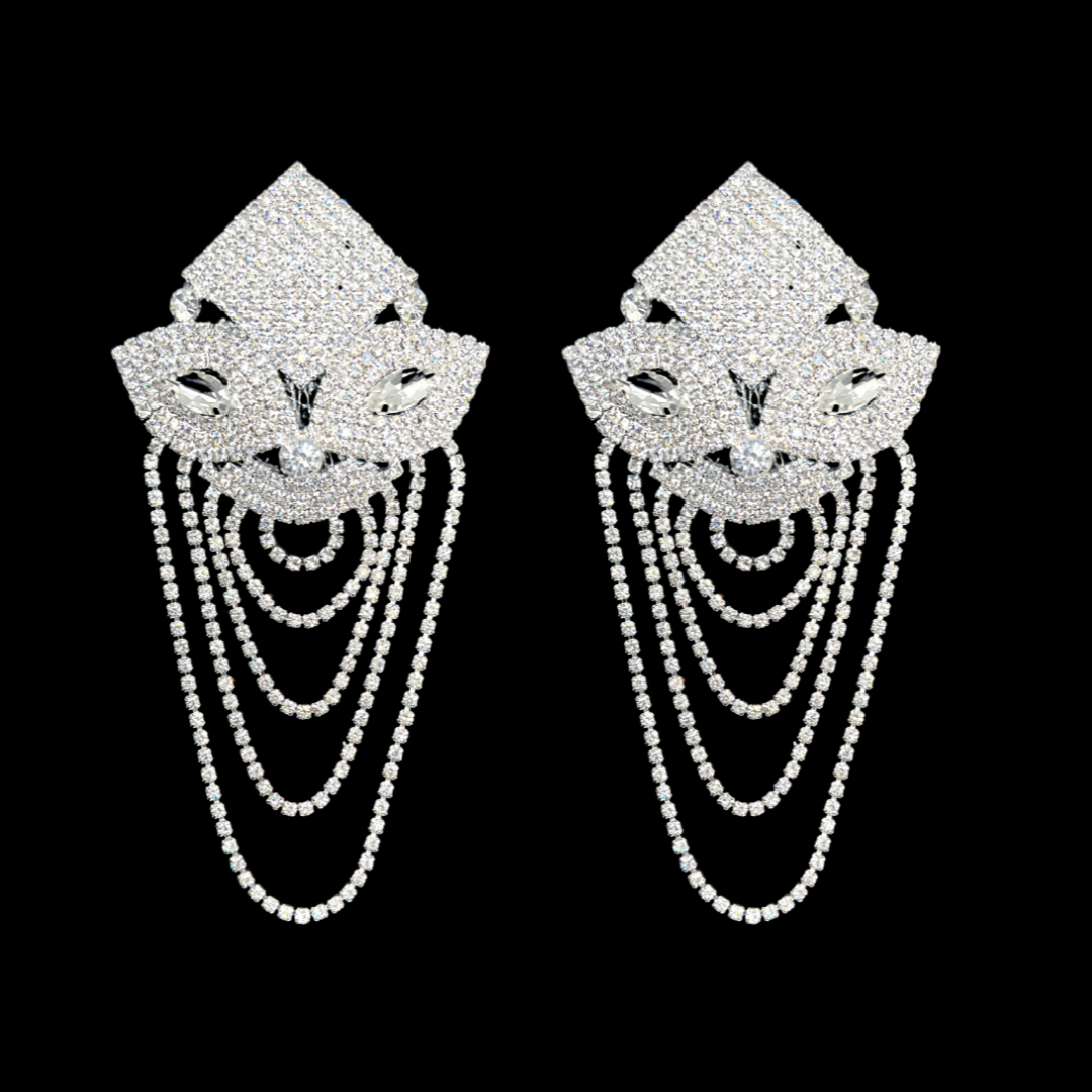 SCARLETT JAMES Strass Nipple Pasties avec glands en strass 2pcs, Couvertures pour festivals, Carnival Raves Burlesque Lingerie