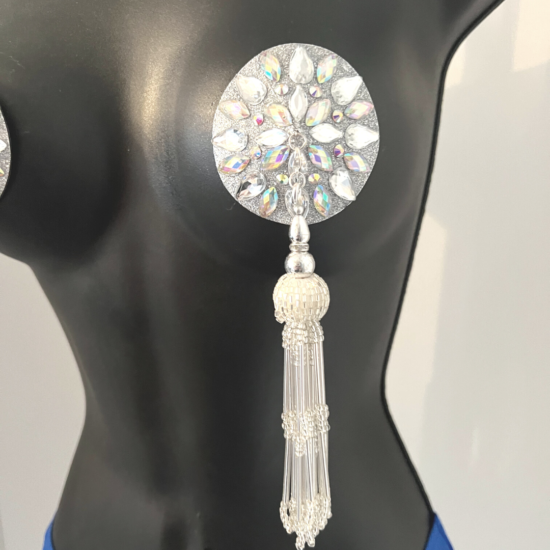 Nipple Pasties with Diamond Studs, Burlesque Tassels
