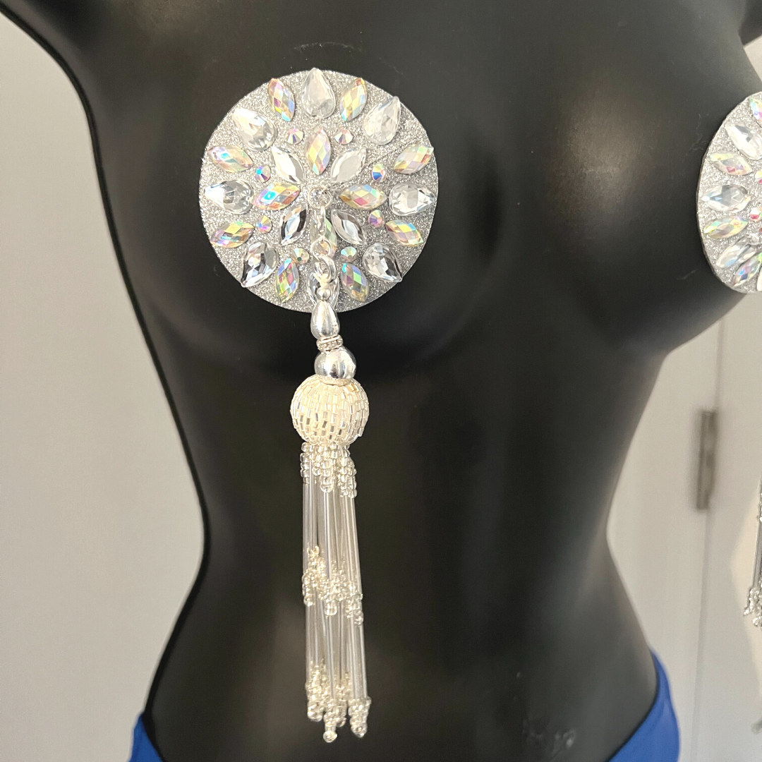 LORELEI LEE Silver Glitter & Gem Nipple Pasties, Covers