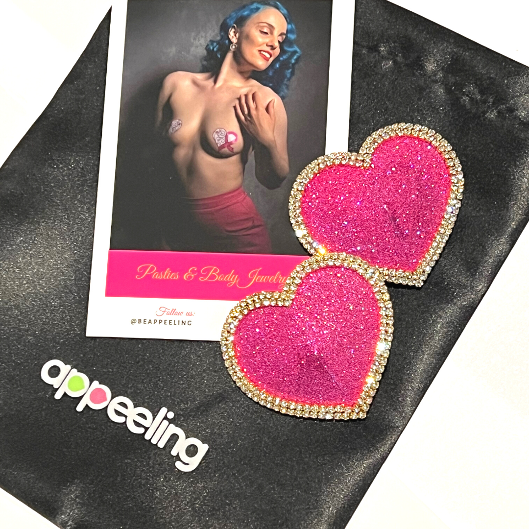 MON CHERIE Rouge, Rose, Vert ou Bleu Paillettes Coeur et Strass Nipple Pasty, Covers (2pcs) pour Raves et Festivals de Lingerie Burlesque