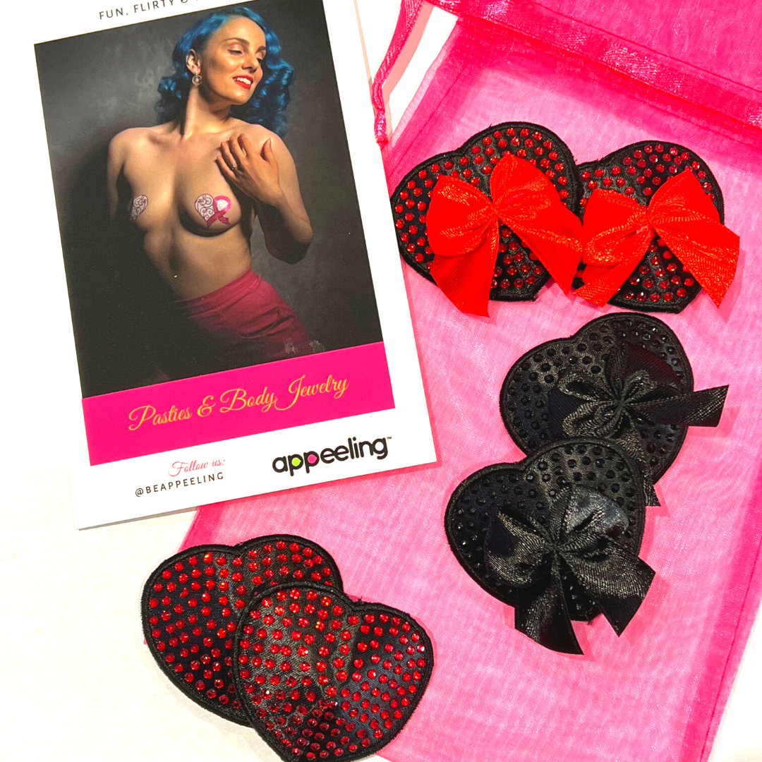 BUNDLE OF LOVE 3 Pairs of Reusable Crystal Heart Nipple Pasties, Covers  (6pcs) for Burlesque Raves Lingerie Raves and Festivals