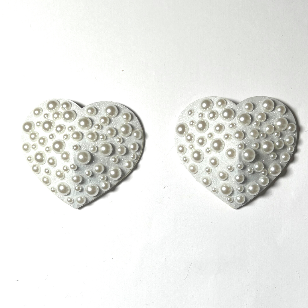 MARLO MANNERS Scattered Pearl Heart Nipple Pasty, Covers (2pcs) for Burlesque Lingerie Raves and Festivals