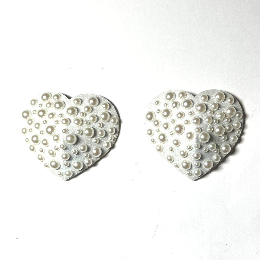 MARLO MANNERS Scattered Pearl Heart Nipple Pasty, Covers (2pcs) for Burlesque Lingerie Raves and Festivals