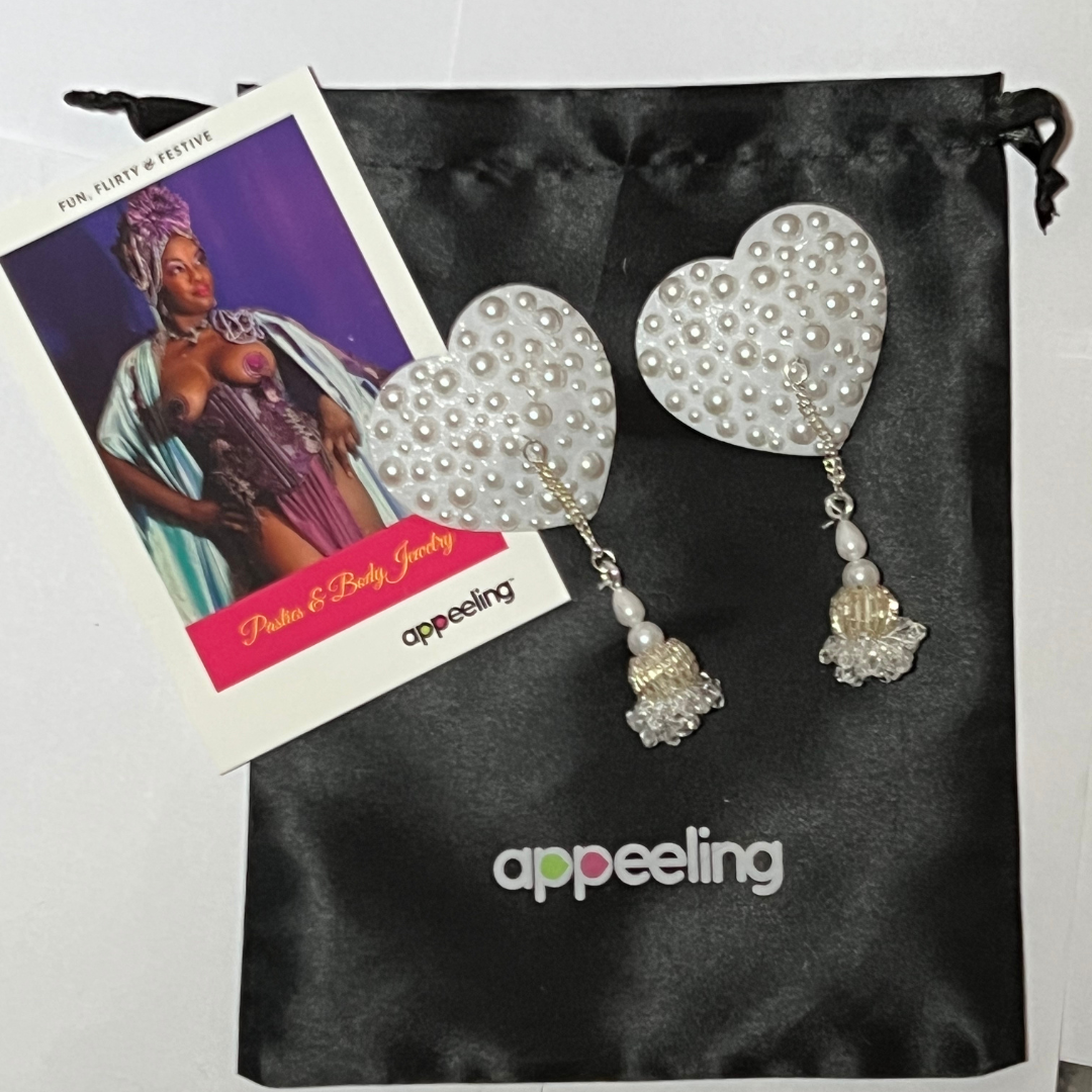 PEACHES O'DAY Pastel de pezón de corazón de perlas dispersas, cubiertas (2 piezas) con borlas de cuentas para raves y festivales de lencería burlesca