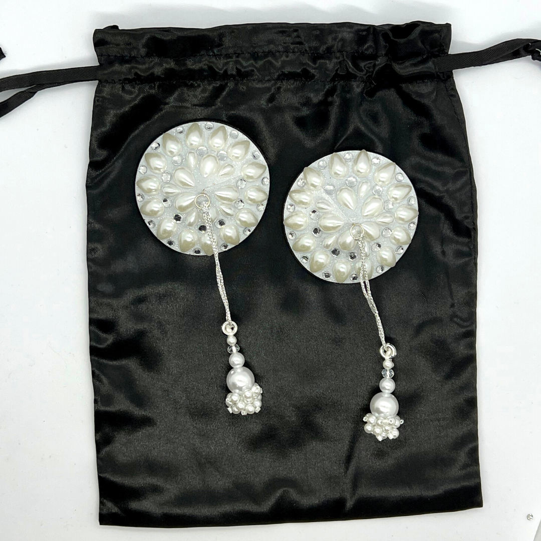 COCO Pearl Nipple Pasties, Covers With Tassels for Lingerie, Burlesque