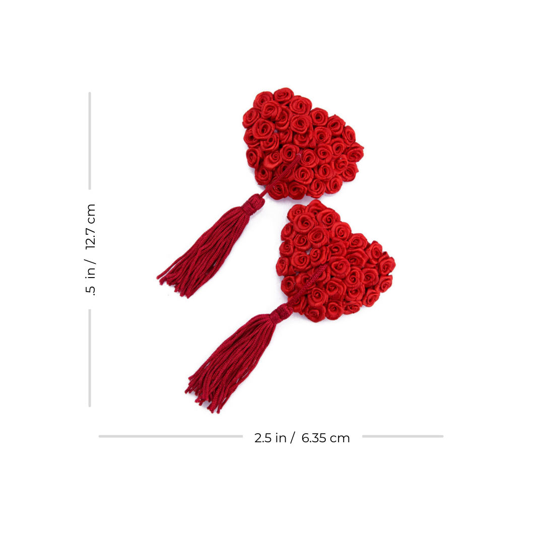 Roxy Rose cache-tétons design rose en forme de coeur, cache-tétons avec pompon