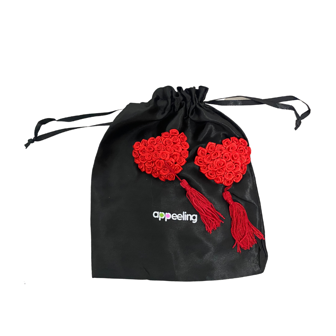 Roxy Rose heart shaped rose design nipple covers, pasties with tassel