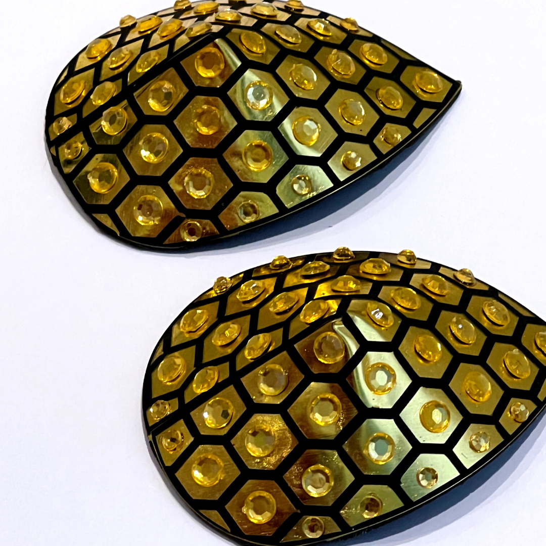 HONEYCOMB Gold Foil &amp; Crystal Nipple Pasties, Couvertures pour festivals, Carnival Raves Burlesque Lingerie