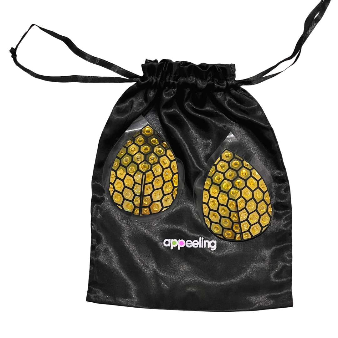 HONEYCOMB Gold Foil & Crystal Nipple Pasties, Covers for Festivals, Carnival Raves Burlesque Lingerie