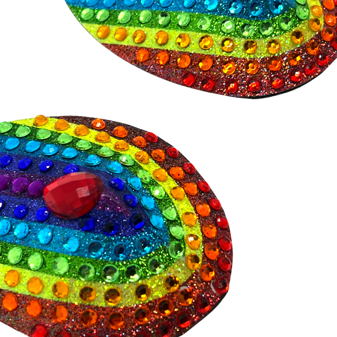 Gloria Glitter &amp; Crystal Rainbow Pride Nipple Pasties, Couvertures pour Burlesque Raves Lingerie et Pride