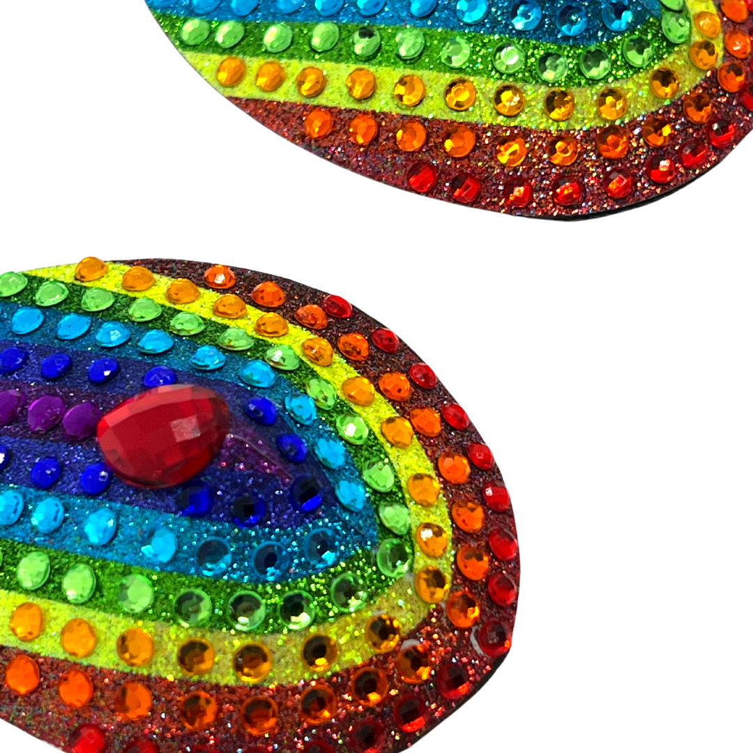 Gloria  Glitter & Crystal Rainbow Pride Nipple Pasties, Covers for Burlesque Raves Lingerie and Pride