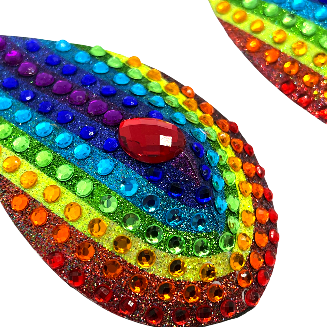 Gloria Glitter &amp; Crystal Rainbow Pride Nipple Pasties, Couvertures pour Burlesque Raves Lingerie et Pride