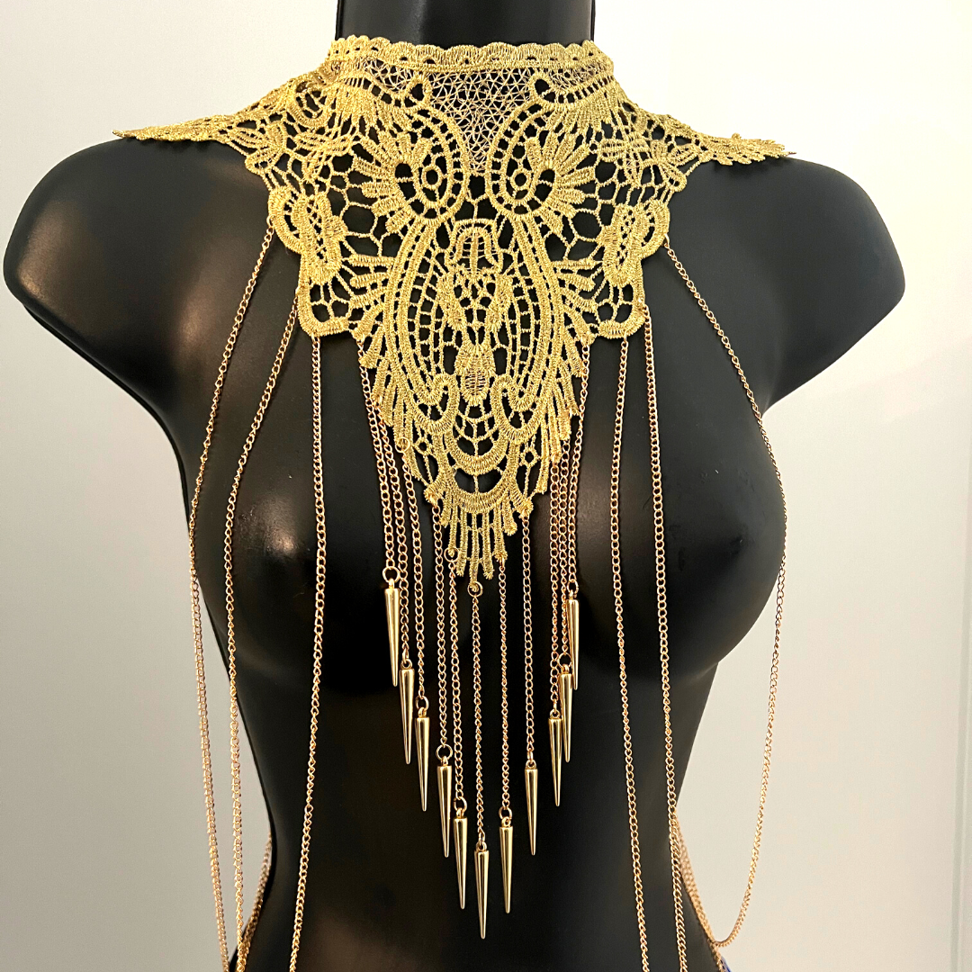 GOLDEN COLLAR Gold Chain Collar / Body Jewelry for Lingerie Rave Burle