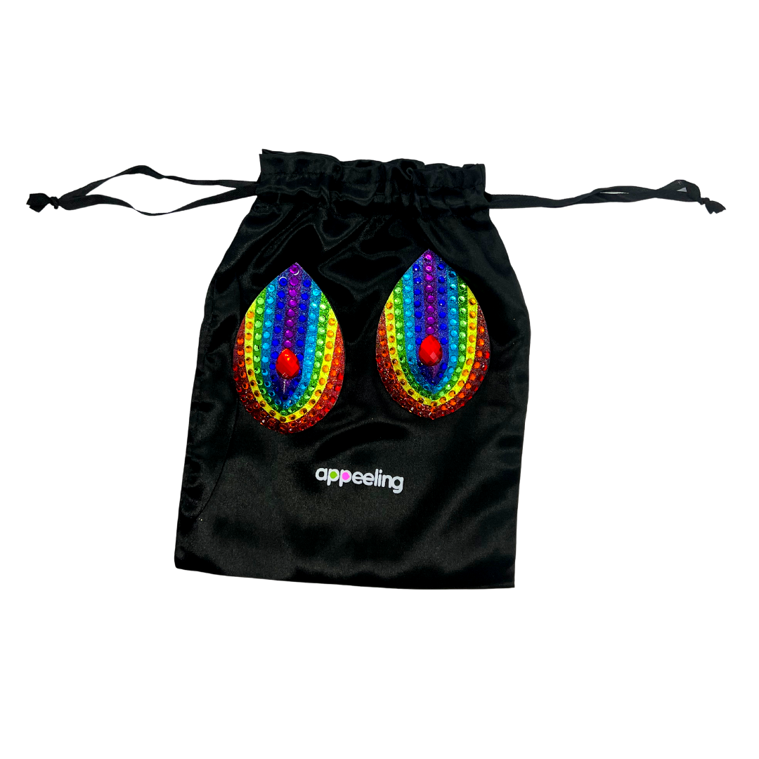 Gloria  Glitter & Crystal Rainbow Pride Nipple Pasties, Covers for Burlesque Raves Lingerie and Pride