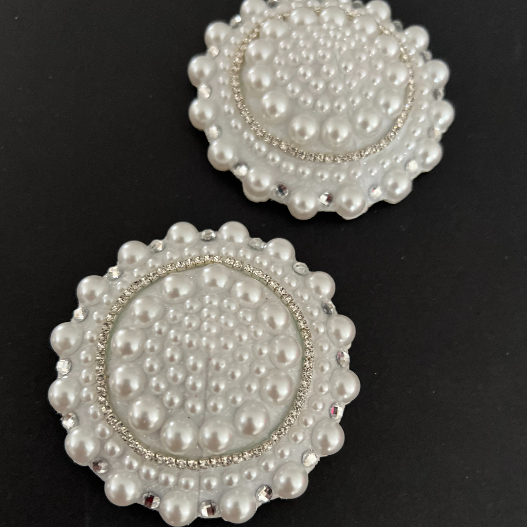 The QUEEN - Pearl and Rhinestone Nipple Pasty, Covers (2pcs) for Burlesque Lingerie Raves and Festivals
