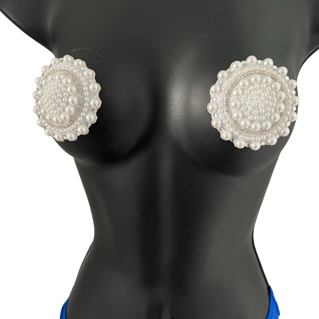 The QUEEN - Pearl and Rhinestone Nipple Pasty, Covers (2pcs) for