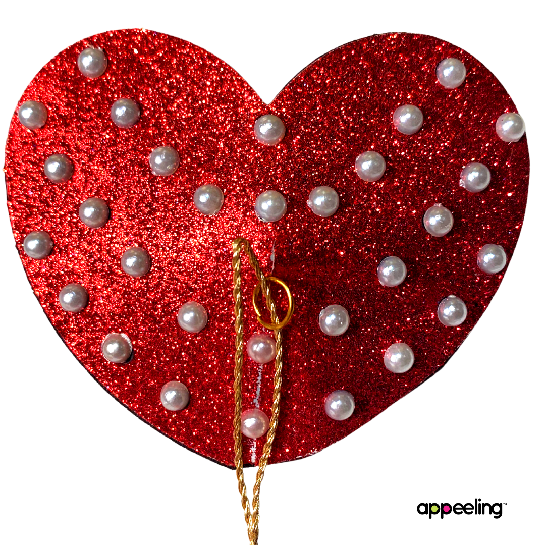 Fanny Valentine Glitter Hearts and Pearl  Pasties with Tassels (2 pcs) for Lingerie, Burlesque Festivals